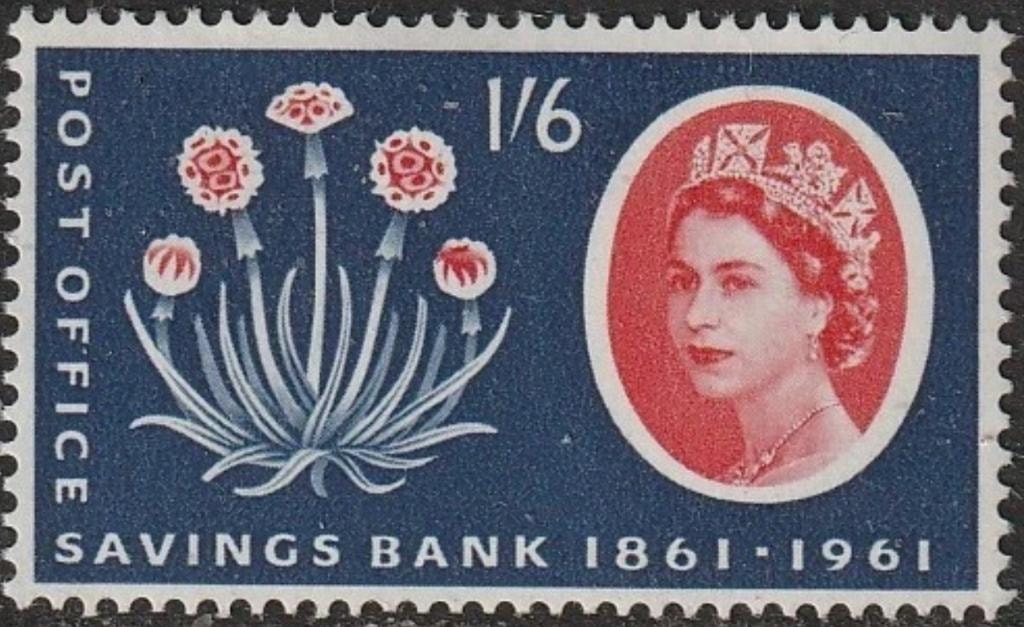 1961 National Savings Bank Centenary stamp, 1s 6d value, showing a Thrift Plant